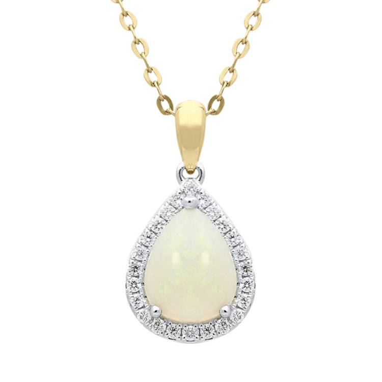18ct Yellow Gold 0.88ct Opal Diamond Pear Cluster Necklace - Yellow Gold