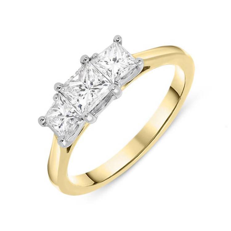 18ct Yellow Gold 1.00ct Diamond Princess Cut Trilogy Ring - Option1 Value Yellow Gold