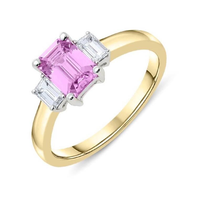 18ct Yellow Gold 1.00ct Pink Sapphire and Diamond Trilogy Ring