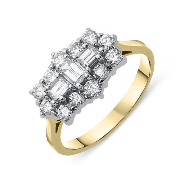 18ct Yellow Gold 1.10ct Diamond Baguette Cut Cluster Ring - Option1 Value Yellow Gold