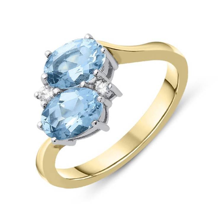 18ct Yellow Gold 1.36ct Aquamarine Diamond Twist Ring - Option1 Value Yellow Gold