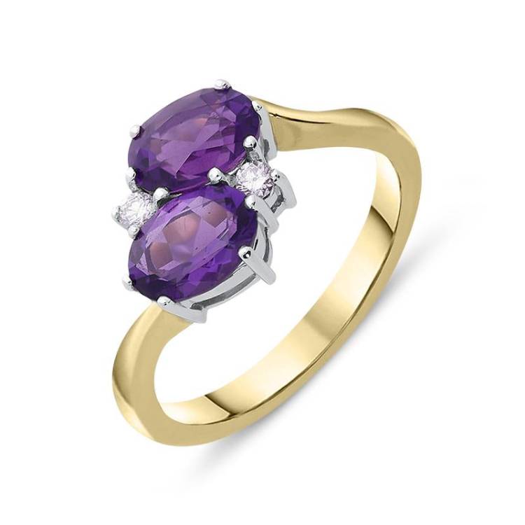 18ct Yellow Gold 1.45ct Amethyst Diamond Cross Over Ring - N