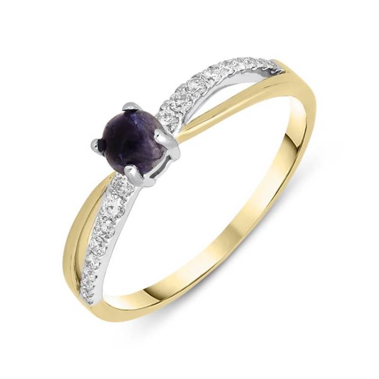 18ct Yellow Gold Blue John 0.16ct Diamond Split Shoulder Ring