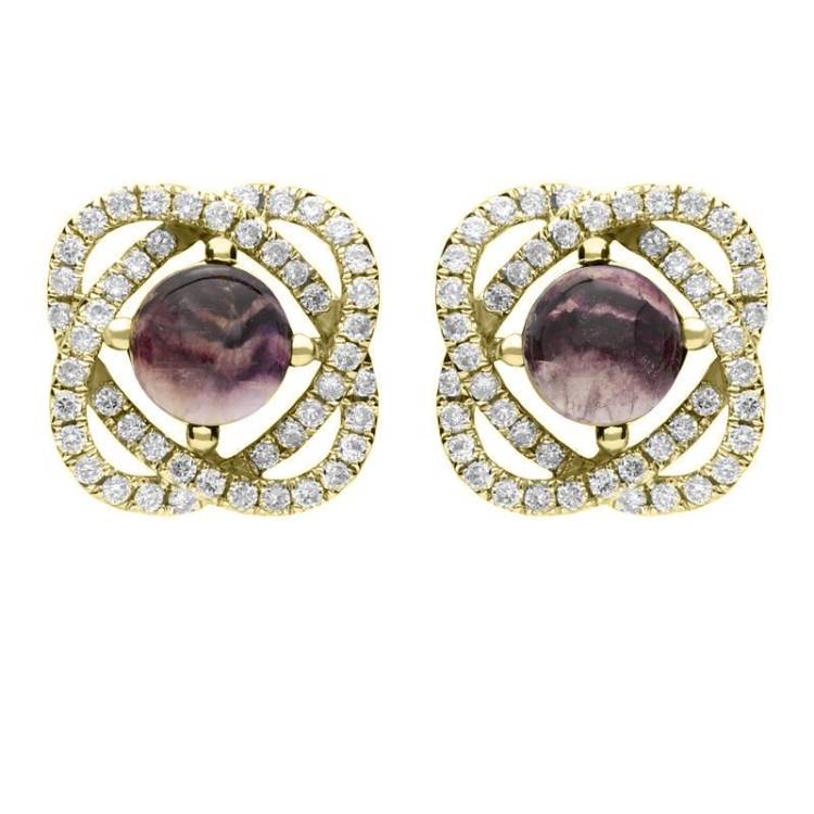 18ct Yellow Gold Blue John 0.31ct Diamond Swirl Stud Earrings