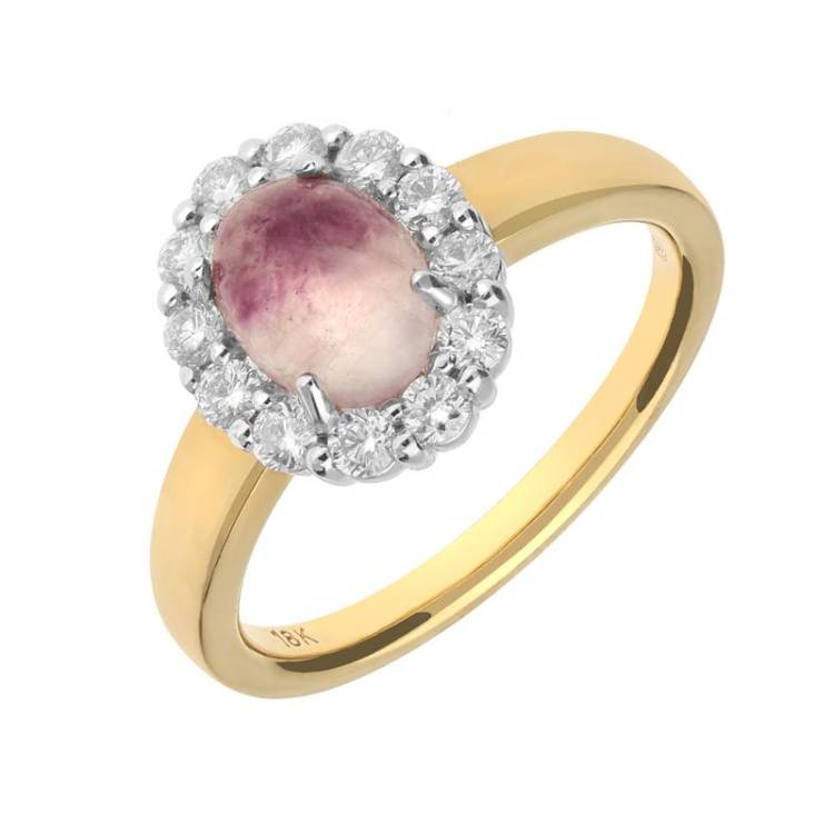 18ct Yellow Gold Blue John 0.41ct Diamond Oval Claw Cluster Ring - Yellow Gold