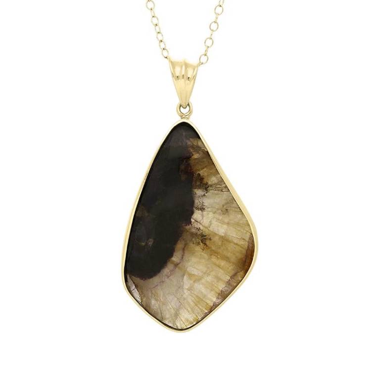 18ct Yellow Gold Blue John Abstract Pear Necklace