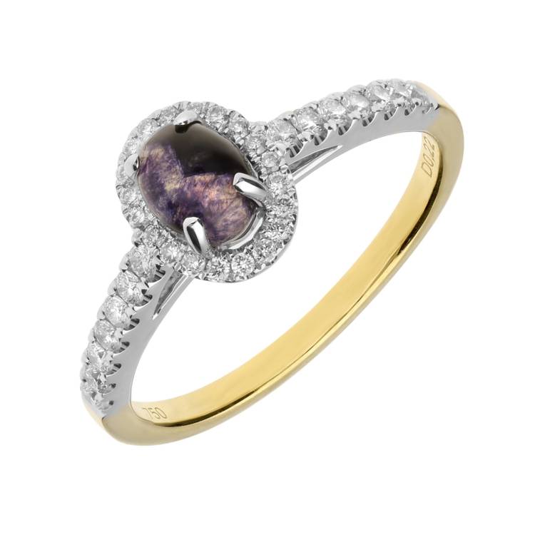 18ct Yellow Gold Blue John Diamond Oval Ring - Option1 Value Yellow Gold