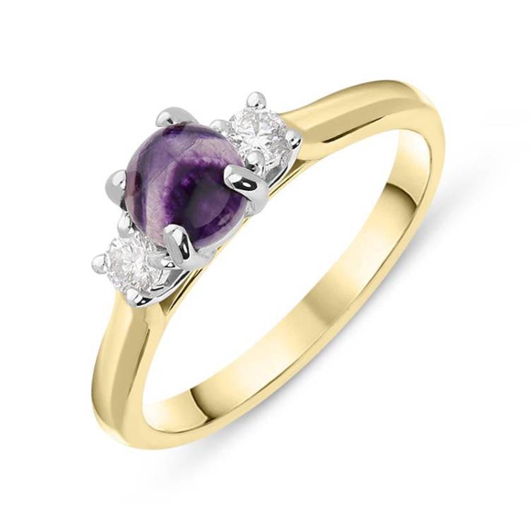 18ct Yellow Gold Blue John Diamond Round Claw Set Ring - Option1 Value Yellow Gold