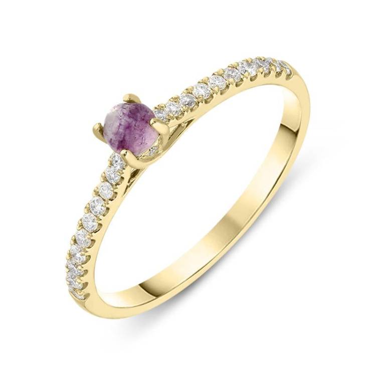 18ct Yellow Gold Blue John Diamond Round Solitaire Ring