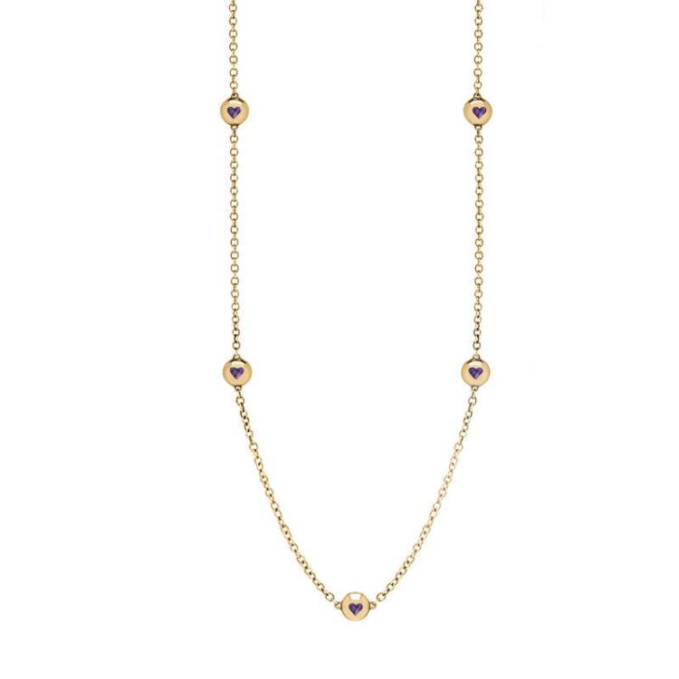18ct Yellow Gold Blue John Heart Link Disc Chain Necklace - Option1 Value Yellow Gold