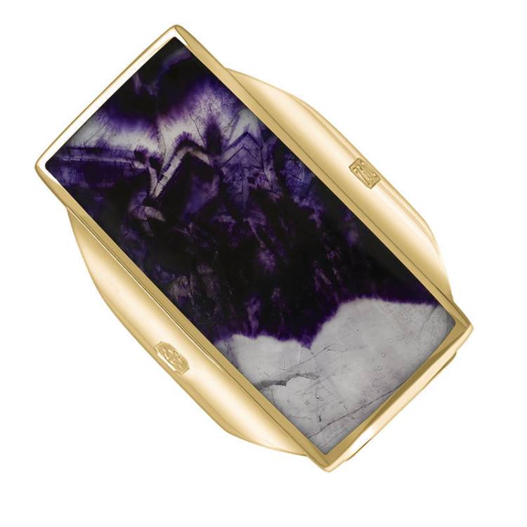 18ct Yellow Gold Blue John King's Coronation Hallmark Large Oblong Ring - Q