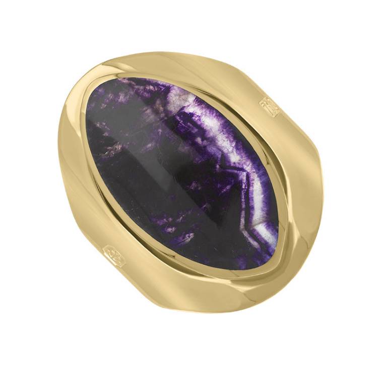 18ct Yellow Gold Blue John King's Coronation Hallmark Medium Oval Ring - M