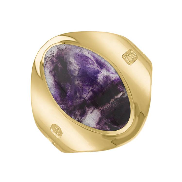 18ct Yellow Gold Blue John King's Coronation Hallmark Small Oval Ring - S