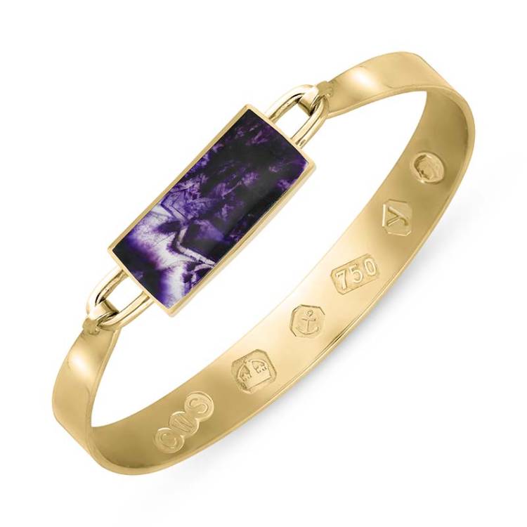 18ct Yellow Gold Blue John King's Coronation Hallmark Wide Oblong Bangle