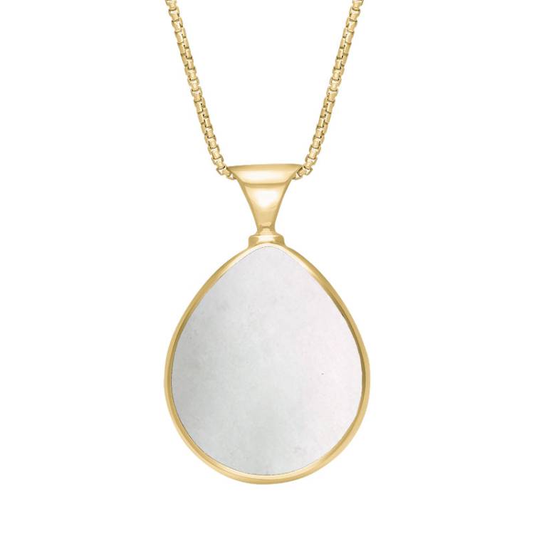 18ct Yellow Gold Blue John Mother of Pearl King's Coronation Hallmark Double Sided Pear-shaped Necklace