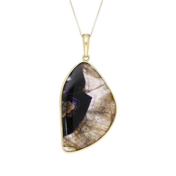 18ct Yellow Gold Blue John Oval Necklace