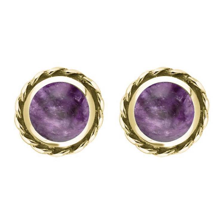 18ct Yellow Gold Blue John Round Twist Edge Stud Earrings