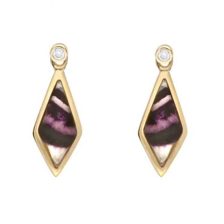 18ct Yellow Gold Blue John and Diamond Dinky Drop Earrings