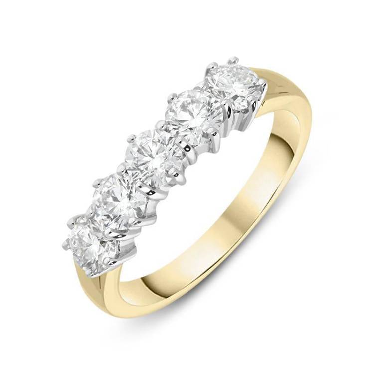 18ct Yellow Gold 1.00ct Diamond Claw Set Wedding Half Eternity Ring - M