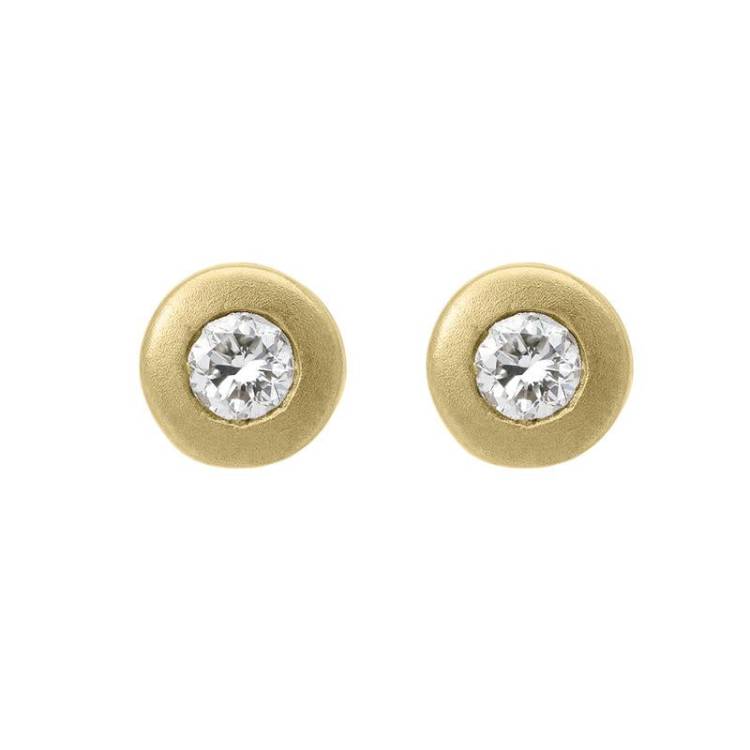 18ct Yellow Gold Diamond Solitaire Satin Stud Earrings - Yellow Gold