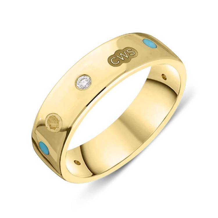 18ct Yellow Gold 0.09ct Diamond Turquoise King's Coronation Hallmark 6mm Ring - X
