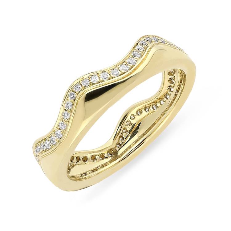 18ct Yellow Gold 0.24ct Diamond Wave Stacking Ring - Yellow Gold