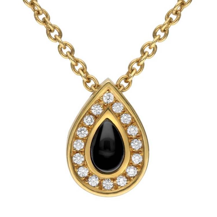 18ct Yellow Gold Diamond Whitby Jet Pear Shape Necklace - Yellow Gold