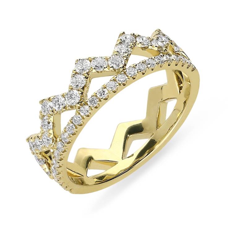 18ct Yellow Gold 0.69ct Diamond Zigzag Stacking Ring - Yellow Gold