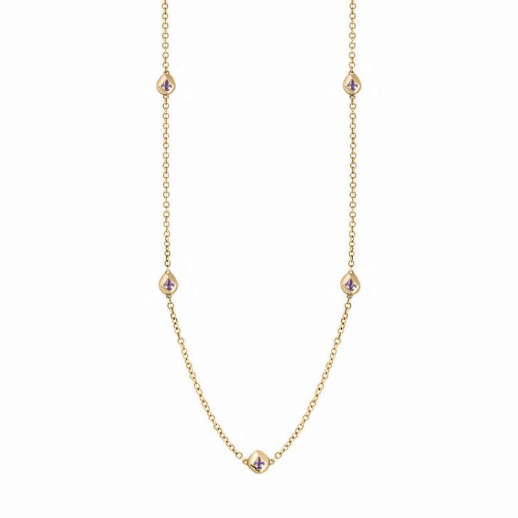 18ct Yellow Gold Blue John Fleur De Lis Link Disc Chain Necklace - Option1 Value Yellow Gold