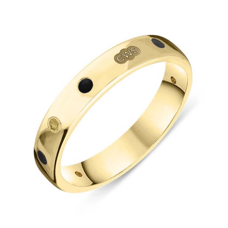 18ct Yellow Gold Whitby Jet King's Coronation Hallmark 4mm Ring - Y