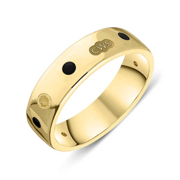 18ct Yellow Gold Whitby Jet King's Coronation Hallmark 6mm Ring - L