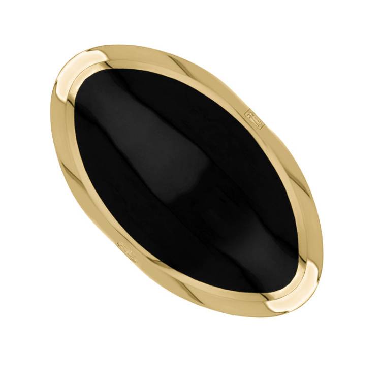18ct Yellow Gold Whitby Jet King's Coronation Hallmark Large Oval Ring - Q
