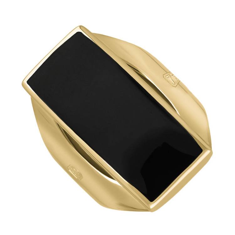 18ct Yellow Gold Whitby Jet King's Coronation Hallmark Medium Oblong Ring - O