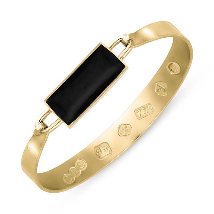 18ct Yellow Gold Whitby Jet King's Coronation Hallmark Wide Oblong Bangle