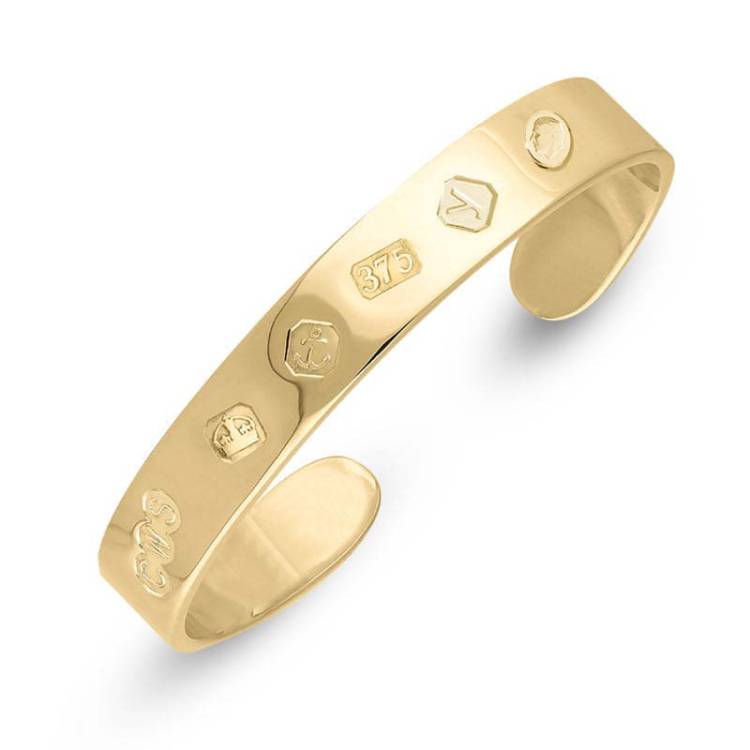 18ct Yellow Gold King's Coronation Hallmark Cuff Bangle