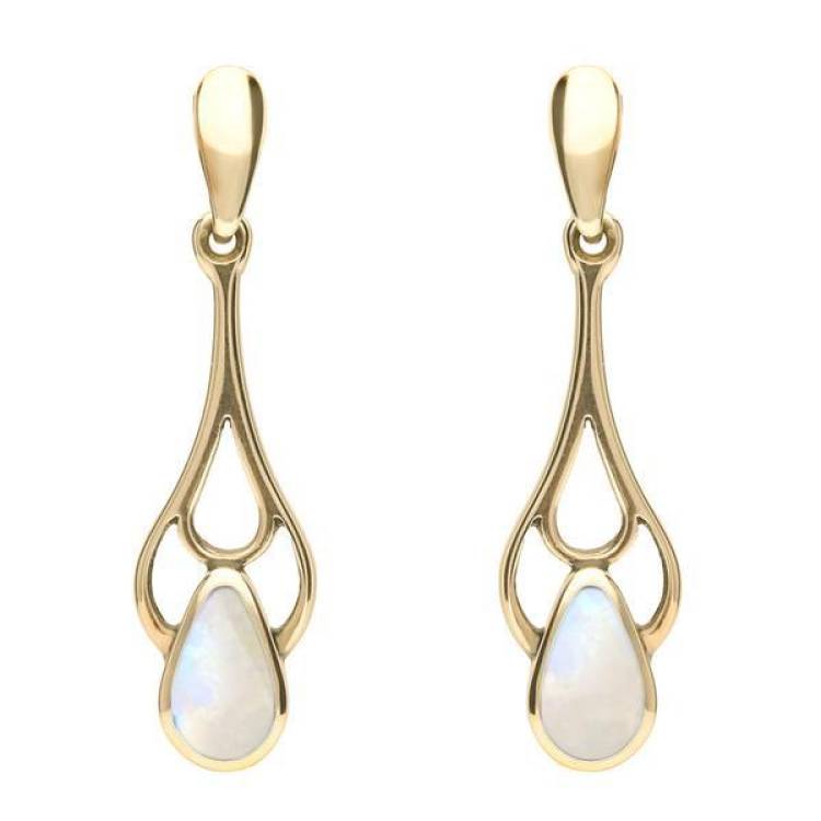 18ct Yellow Gold Moonstone Pear Spoon Earrings - Yellow Gold
