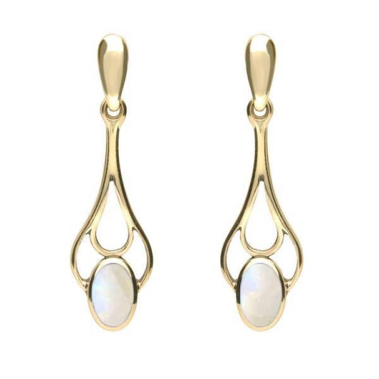 18ct Yellow Gold Moonstone Spoon Drop Earrings - Yellow Gold