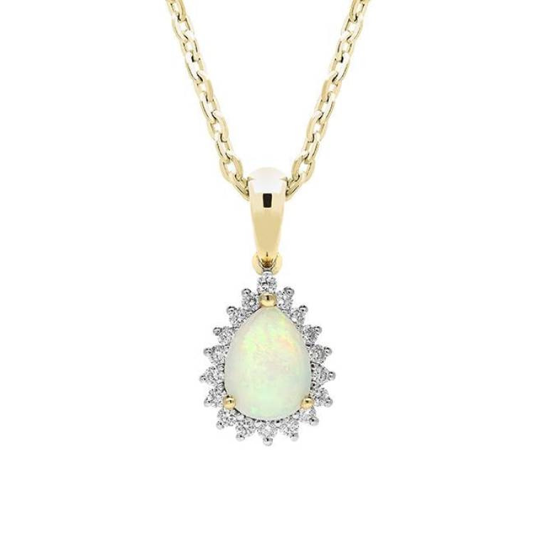 18ct Yellow Gold Opal and Diamond Pear Cluster Necklace
