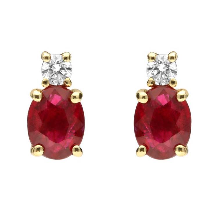 18ct Yellow Gold Ruby and Diamond Drop Stud Earrings