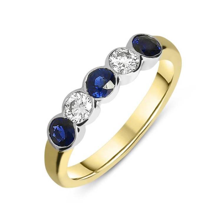 18ct Yellow Gold Sapphire Diamond Bezel Set Half Eternity Ring - Option1 Value Yellow Gold