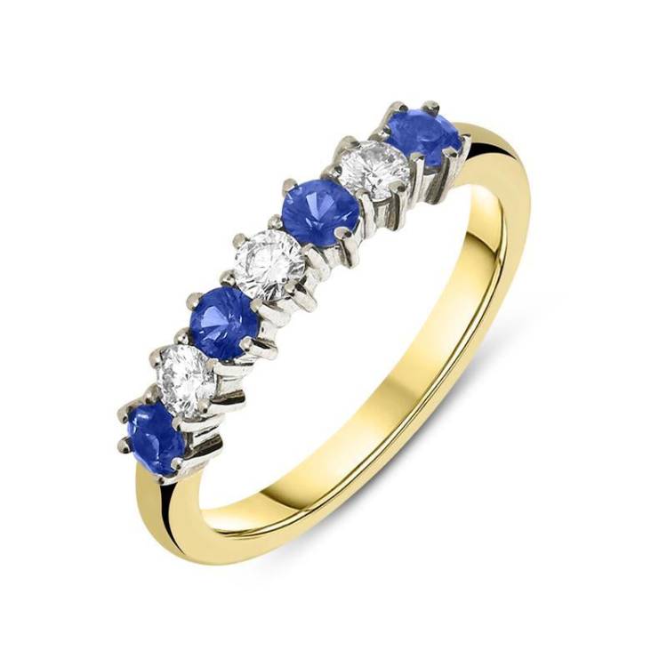 18ct Yellow Gold Sapphire Diamond Claw Set Half Eternity Ring - Option1 Value Yellow Gold