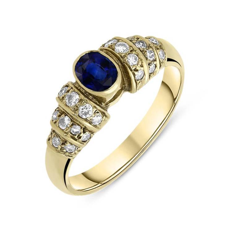 18ct Yellow Gold Sapphire Diamond Oval Cut Ring - L