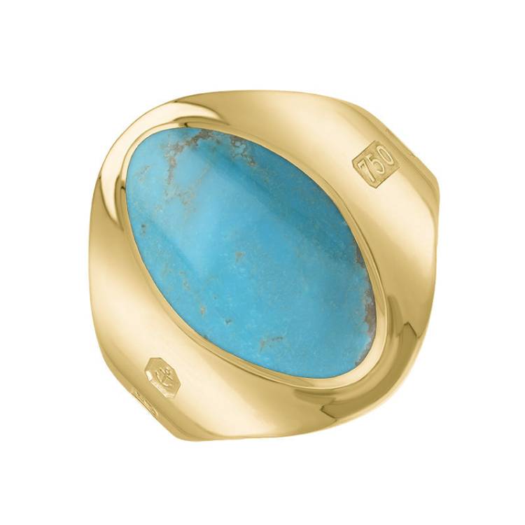 18ct Yellow Gold Turquoise King's Coronation Hallmark Small Oval Ring - J