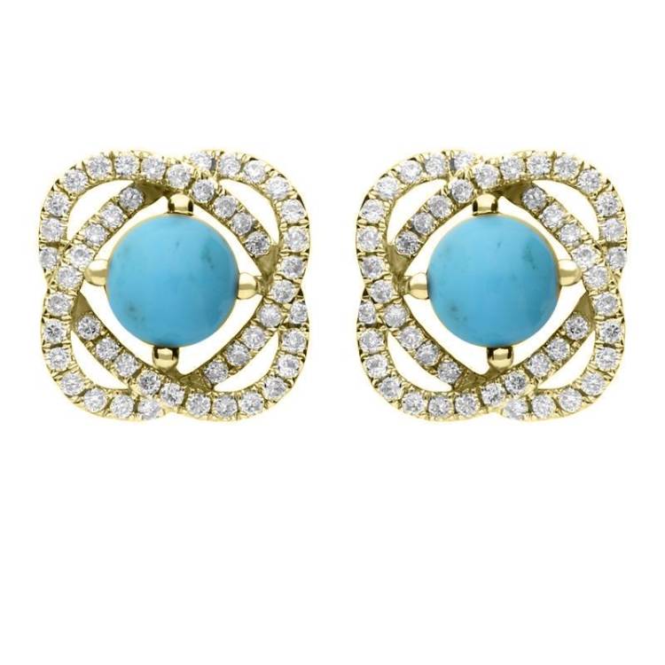 18ct Yellow Gold Turquoise 0.31ct Diamond Swirl Stud Earrings