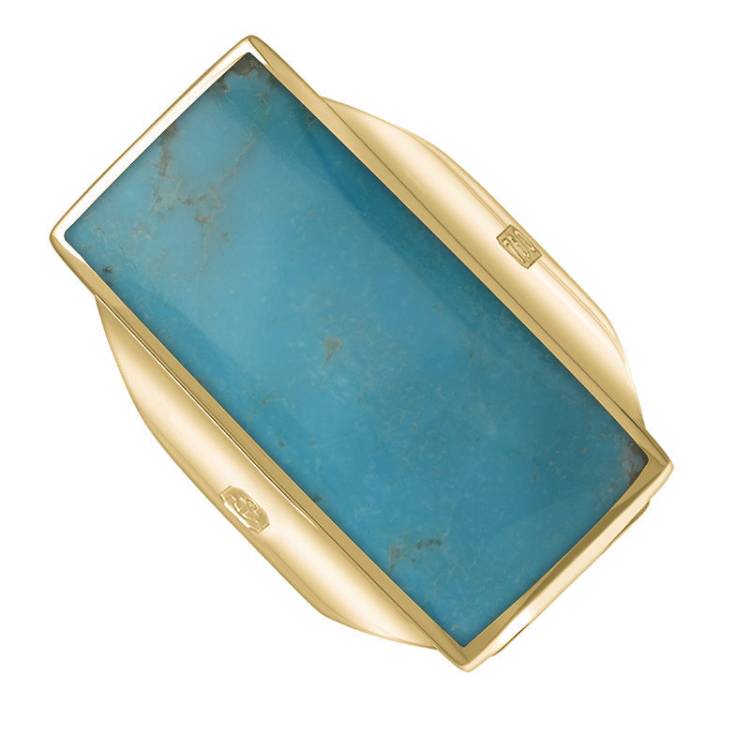 18ct Yellow Gold Turquoise King's Coronation Hallmark Large Oblong Ring - M
