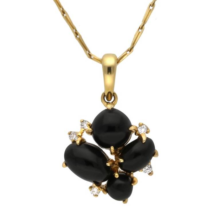 18ct Yellow Gold Whitby Jet 0.07ct Diamond Abstract Necklace - Yellow Gold