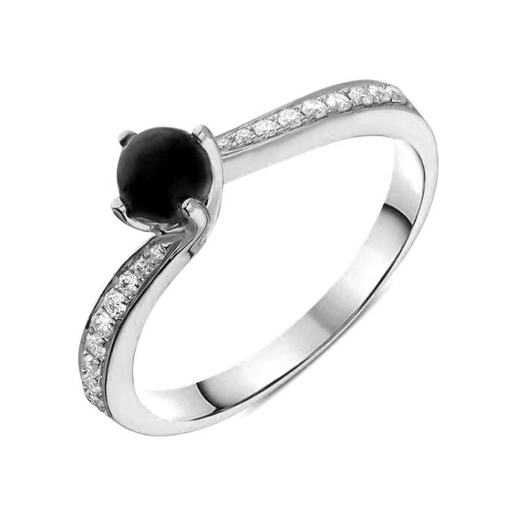 18ct White Gold Whitby Jet 0.12ct Diamond Tapered Twist Ring