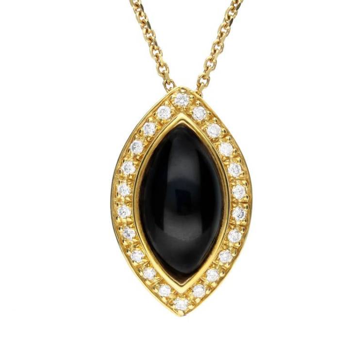 18ct Yellow Gold Whitby Jet 0.14ct Diamond Marquise Necklace - Yellow Gold