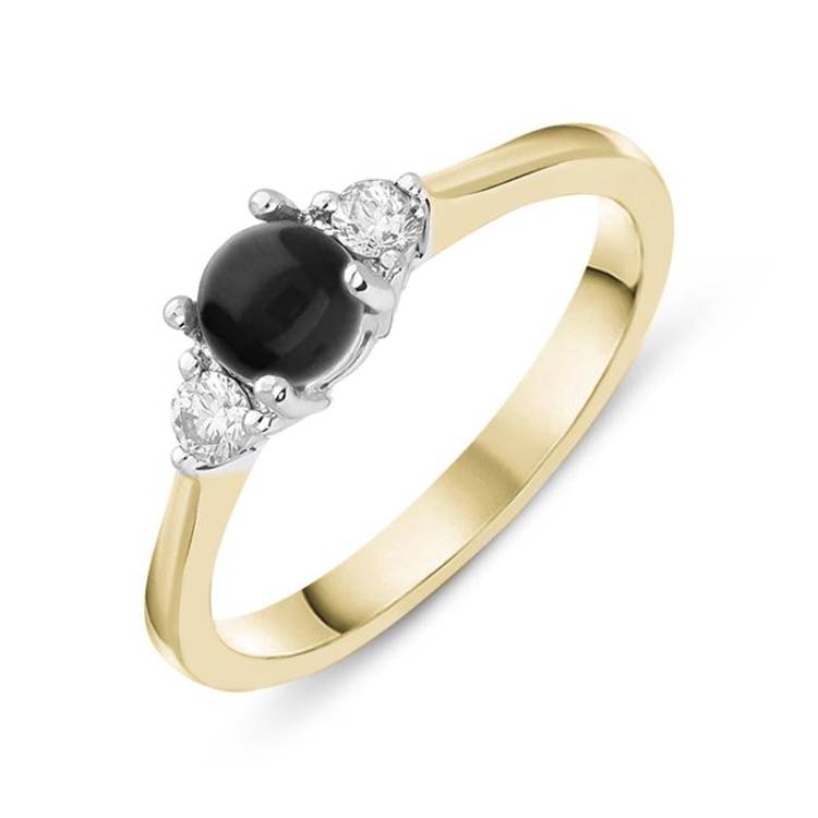 18ct Yellow Gold Whitby Jet 0.16ct Diamond Centre Stone Ring - Option1 Value Yellow Gold
