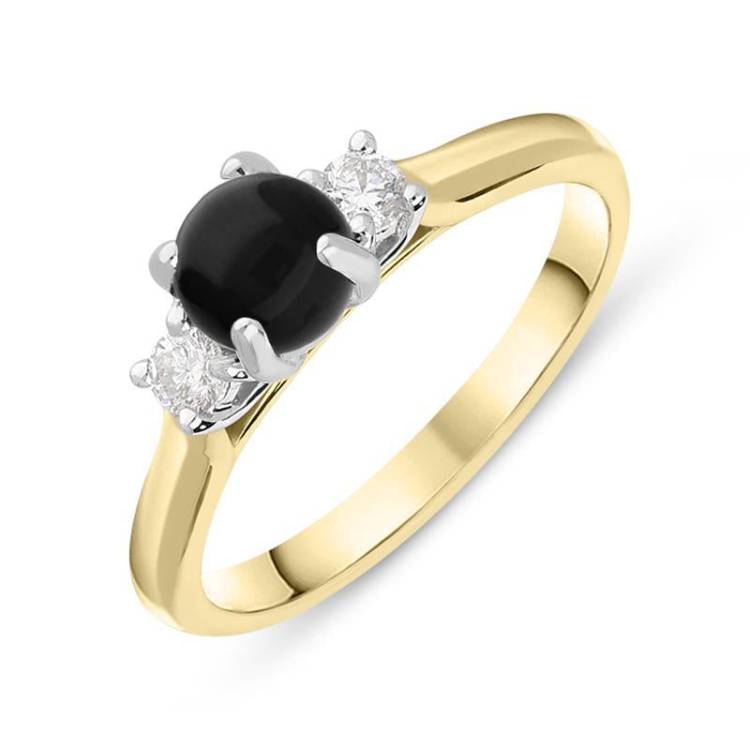 18ct Yellow Gold Whitby Jet 0.16ct Diamond Round Claw Set Ring - Option1 Value Yellow Gold